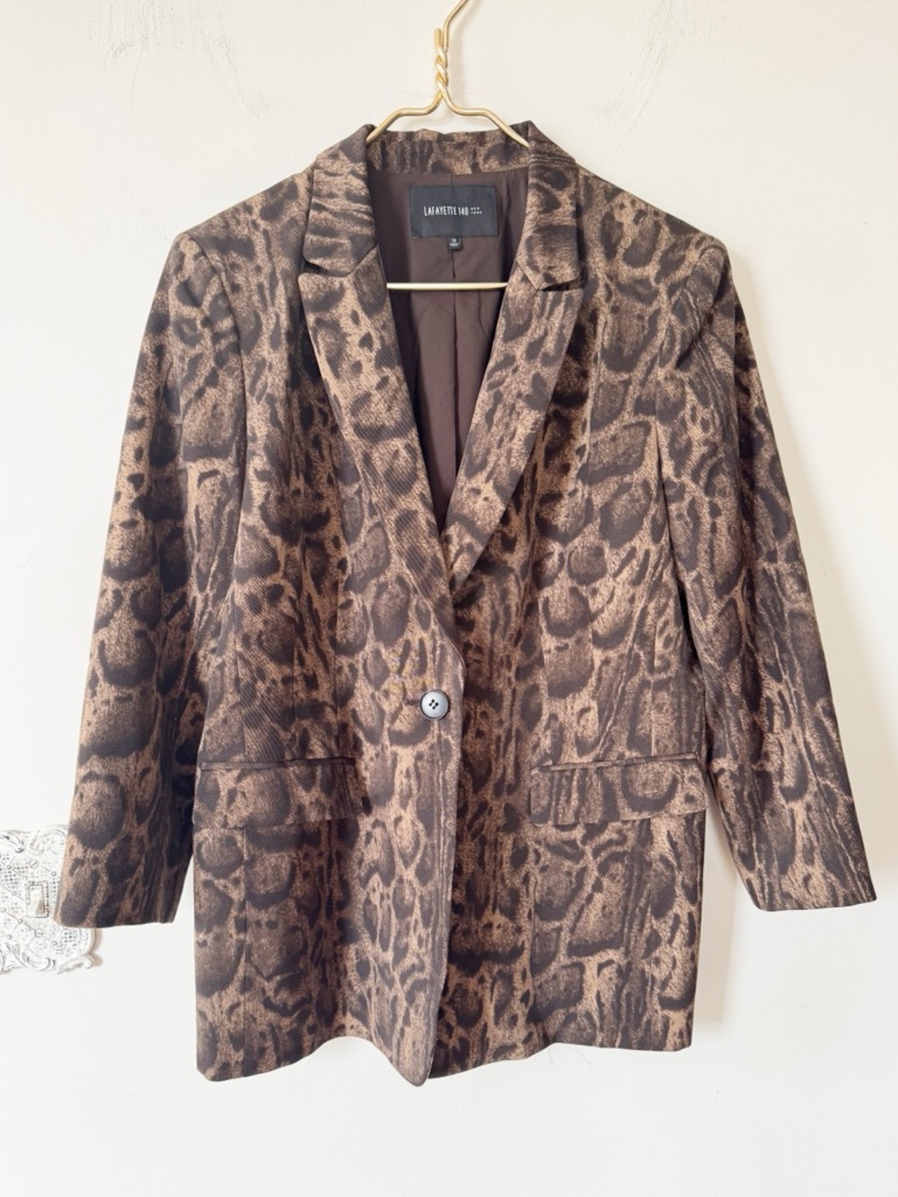 Lafayette 148 Black and Brown Leopard Animal Print One Button Wool Blazer 12